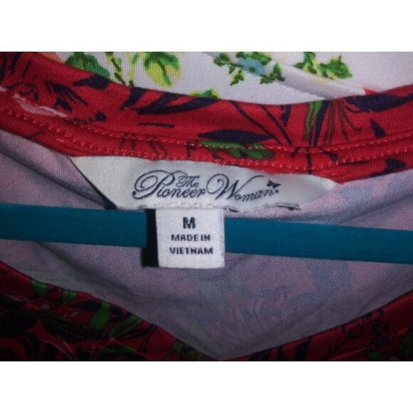 Pioneer Woman Lot of 2 Floral tops Sz M 3/4 Sleeve red and cream soft relaxed EC - Picture 6 of 10